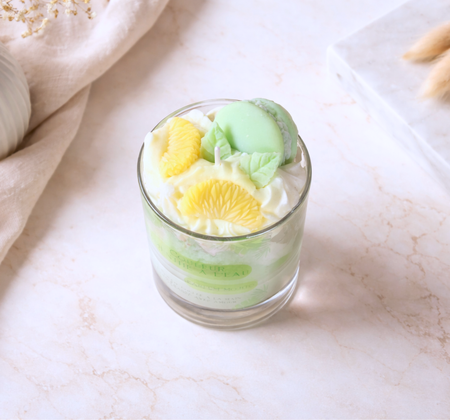 Bougie parfumée mojito couleurs pétillantes - notes de rhum citron et menthe - Lolynap