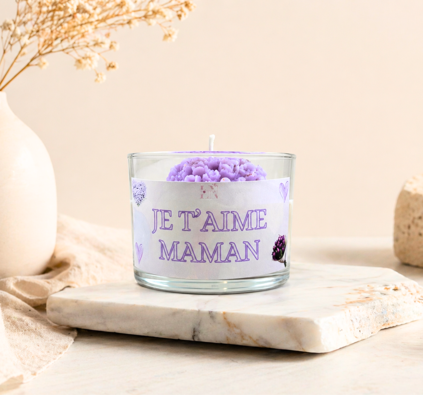 Bougie "Je t'aime Maman" parfum linge propre