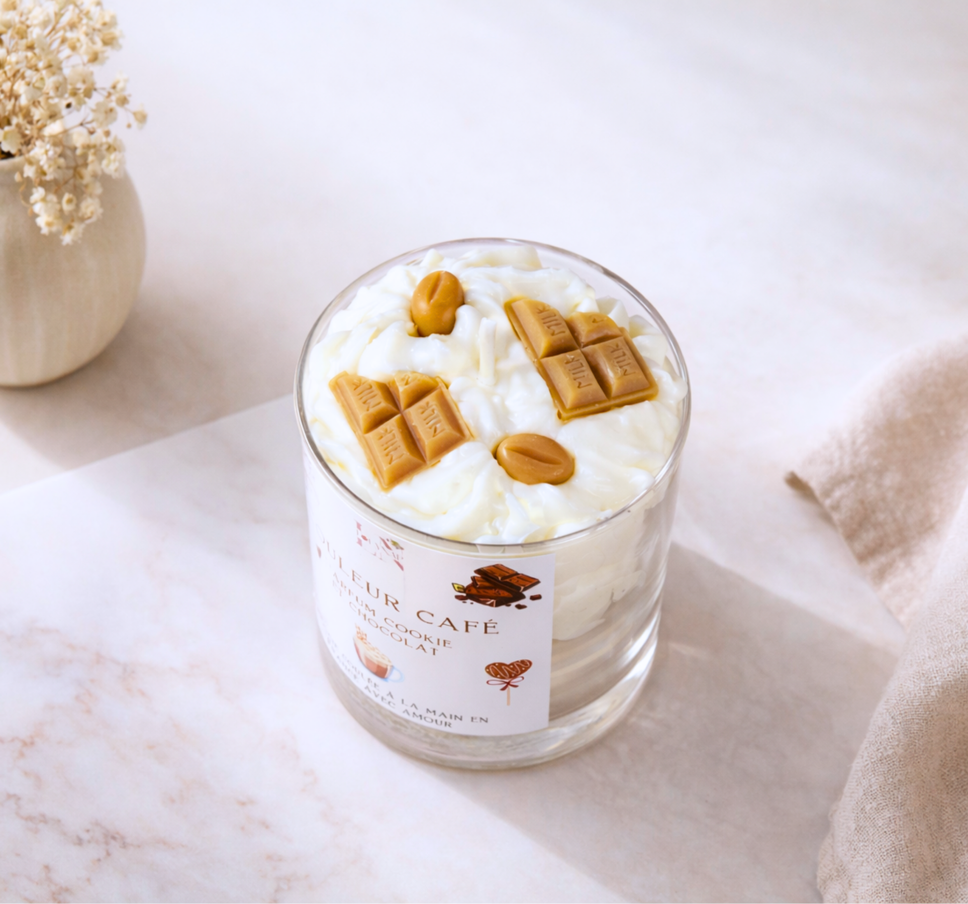 Bougie parfumée gourmande cookie chocolat vanille caramel - Lolynap