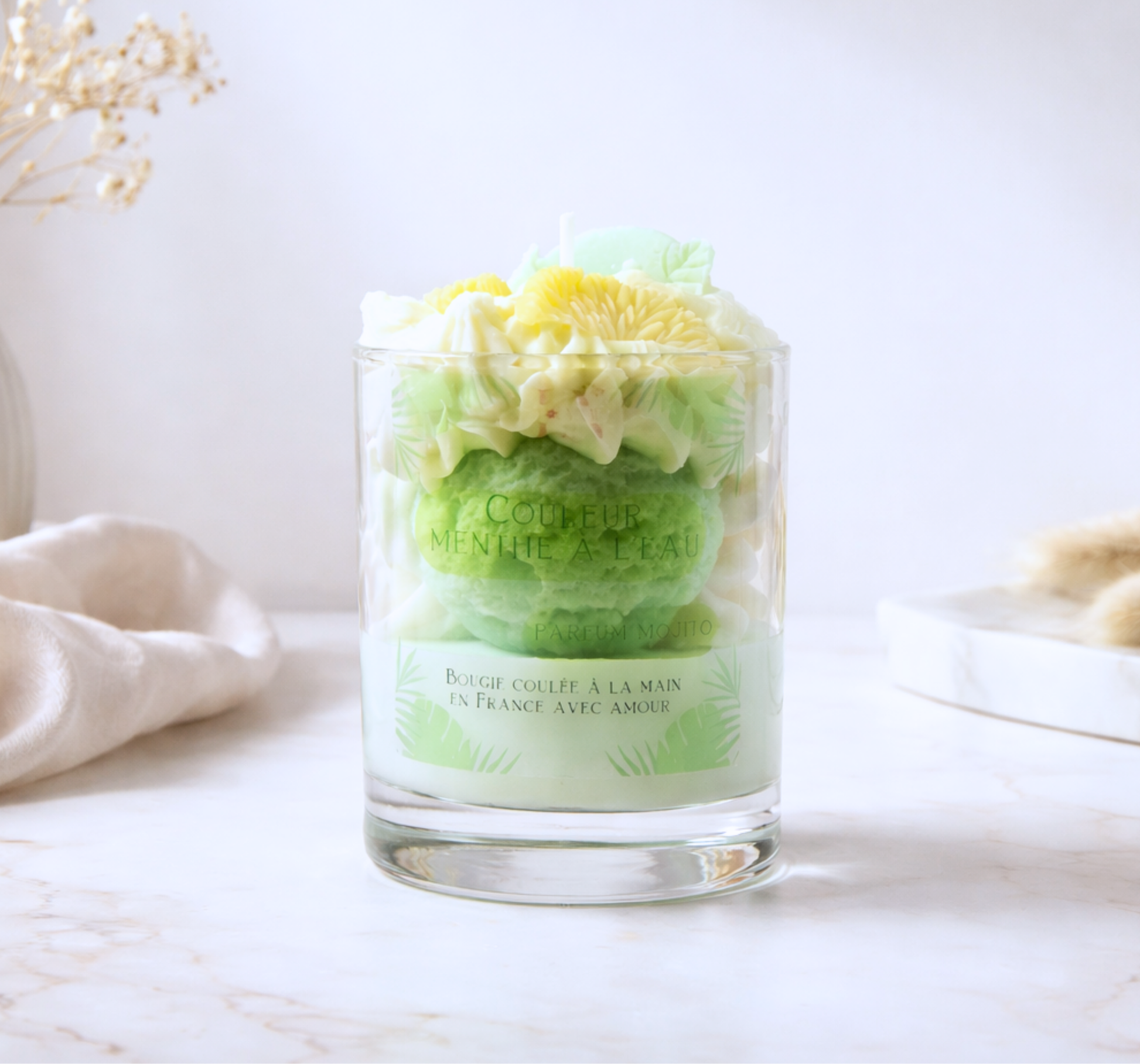 Bougie gourmande parfum mojito Couleur menthe à l'eau - cire de soja végétale - Lolynap