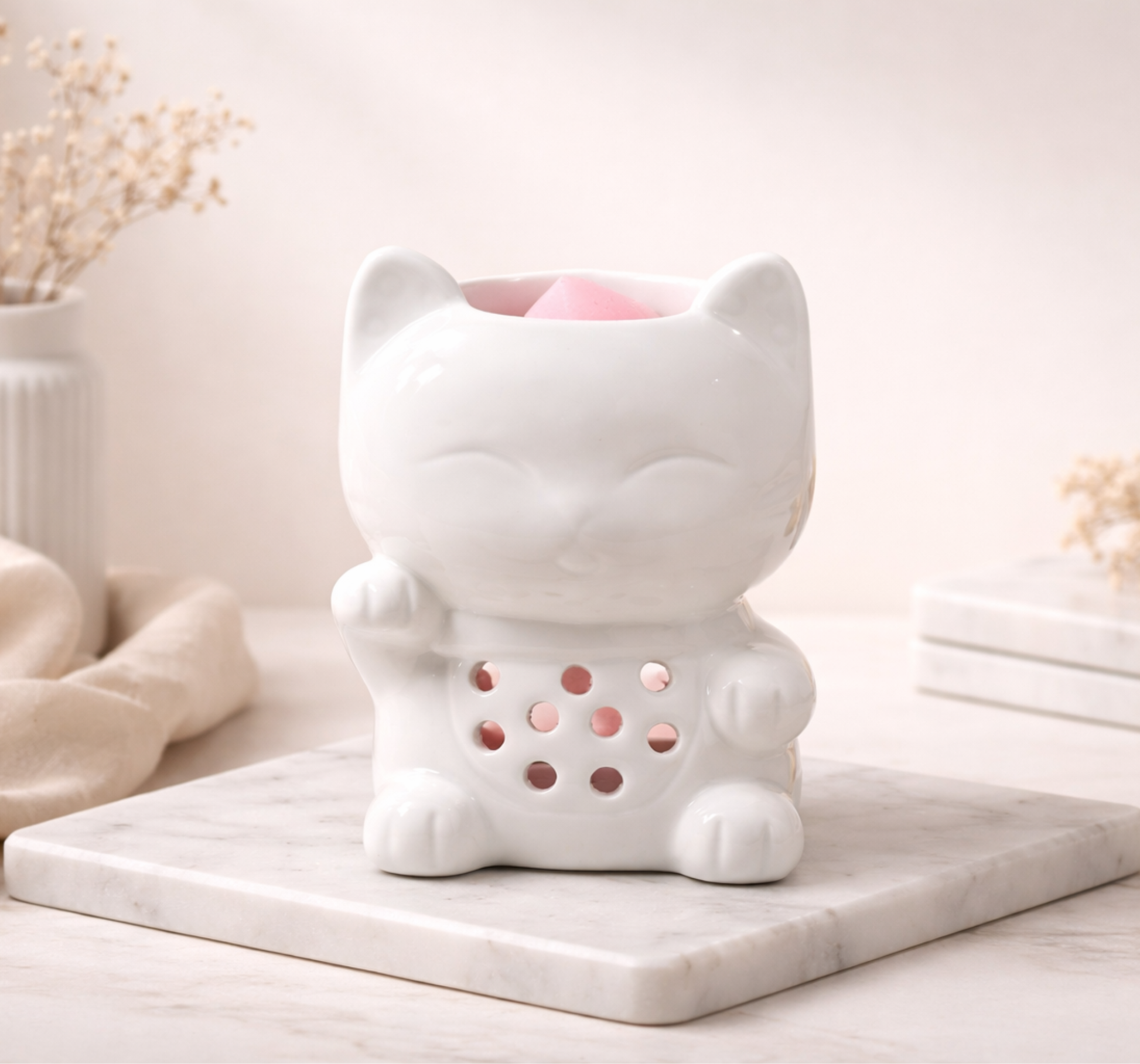 Brûle-parfum Maneki chat japonais porte-bonheur - diffuseur de fondants parfumés - Lolynap