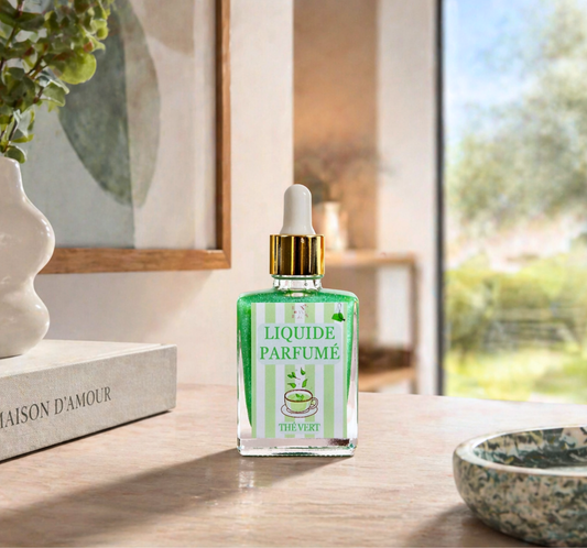 Liquide parfumé thé vert bergamote menthe fait main - ambiance zen et épurée - Lolynap
